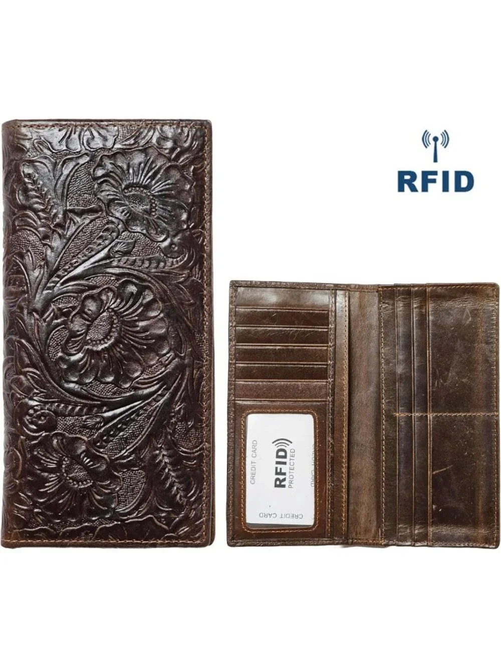 Vintage Leather Bifold Wallet for Men, RFID Blocking, Zipped Coin Purse & Card